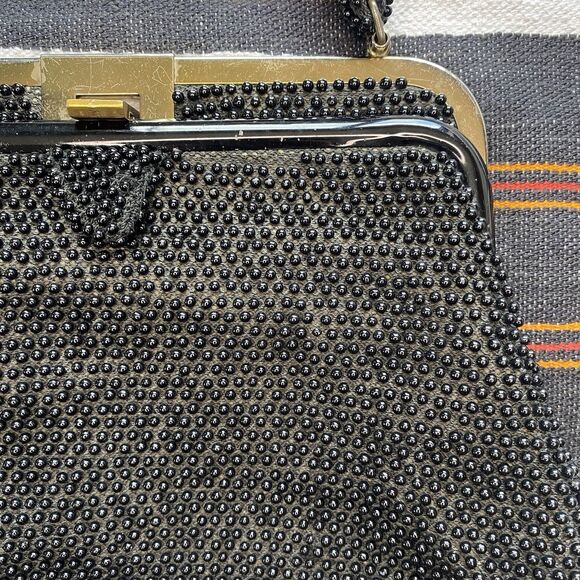 Vintage 40’s/50’s Corde Bead Handbag. Black Beaded With Gold Hardware. Rare. - Picture 5 of 16